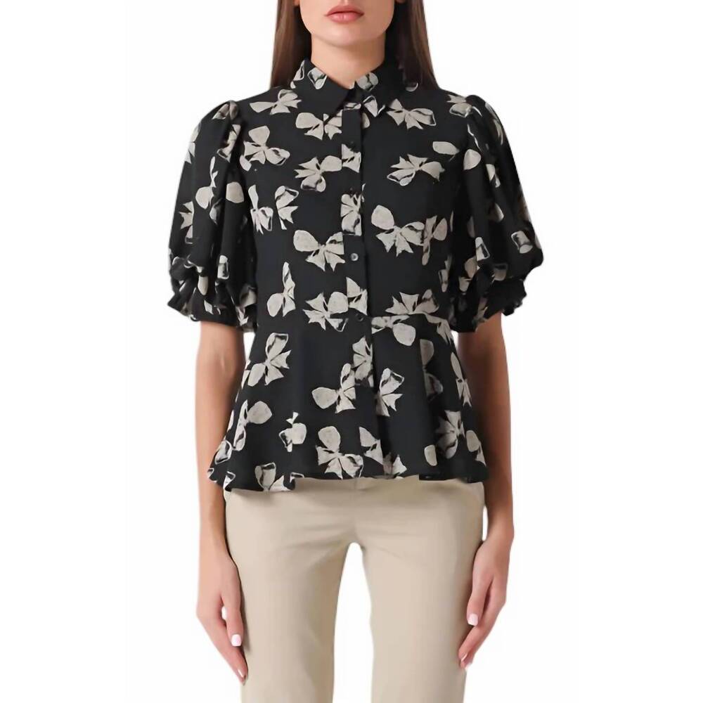 NEW GRACIA peplum hem blouse in black/beige